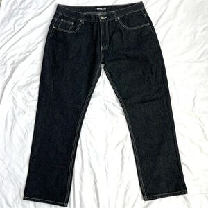 Mecca VintageY2K Black Denim Jeans Straight Leg Black Wash White Stitching 40X32